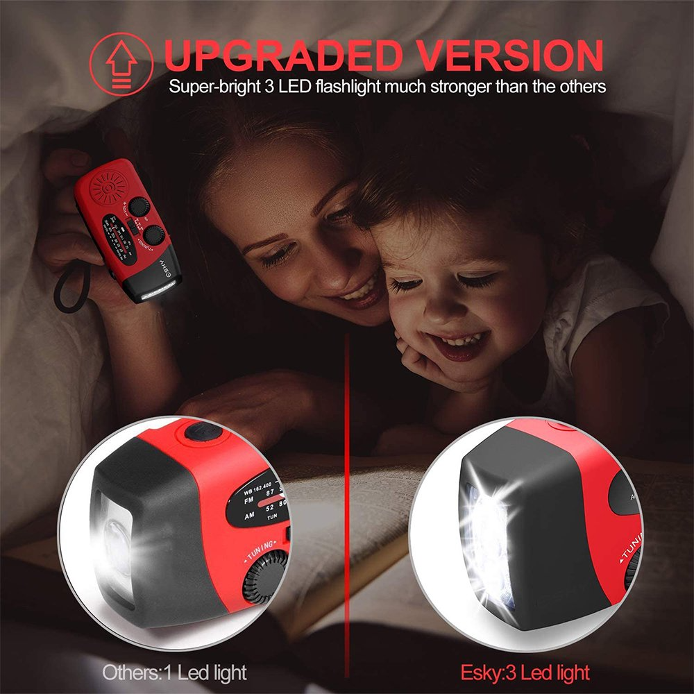 Emergency Radio Crank Solar Hand Weather 1000mAh Power Bank Charger Flash Light
