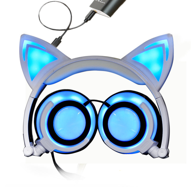 Cat Ear Headphones with Light and Foldable Design